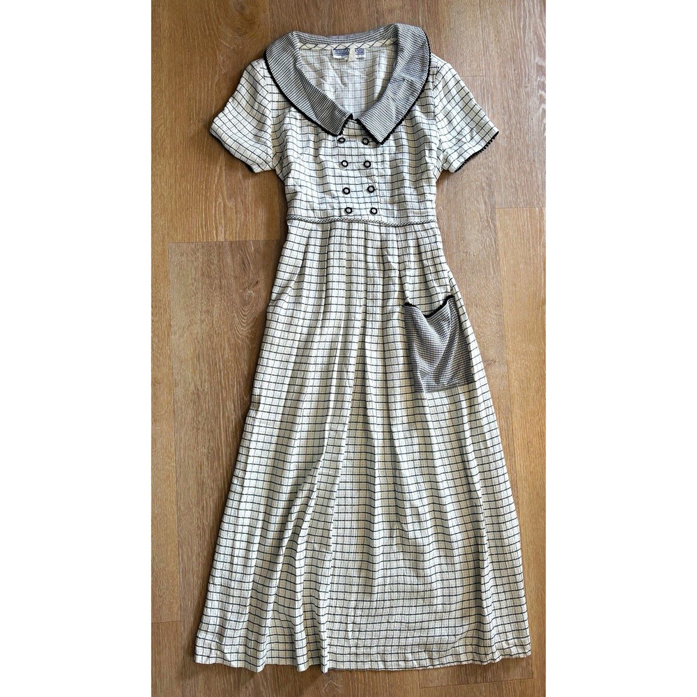 Vintage 90s Jessica Howard Grid Plaid Midi Dress Peter Pan Collar Cottagecore M
